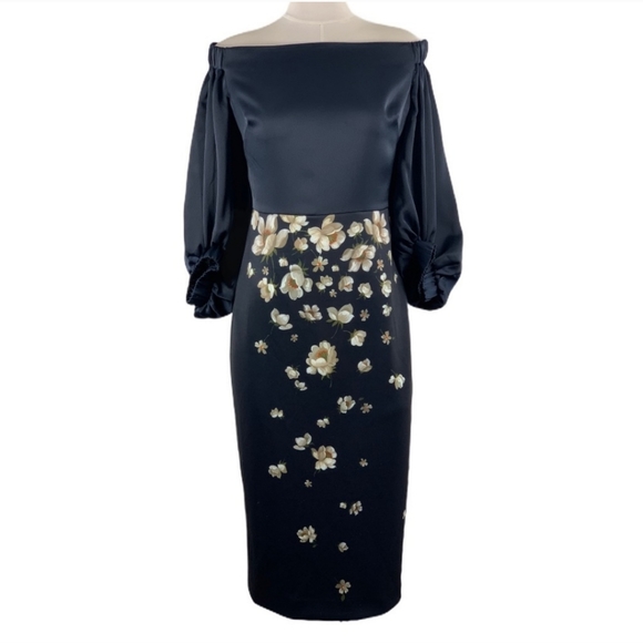 🍒NWT🍒 TED BAKER FLORAL OFF SHOULDER MIDI DRESS - Picture 4 of 7
